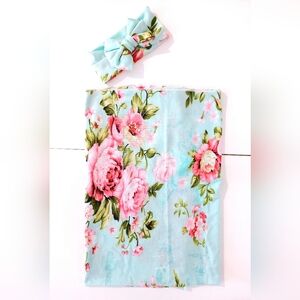 Floral Baby Receiving Blanket and Headband Set